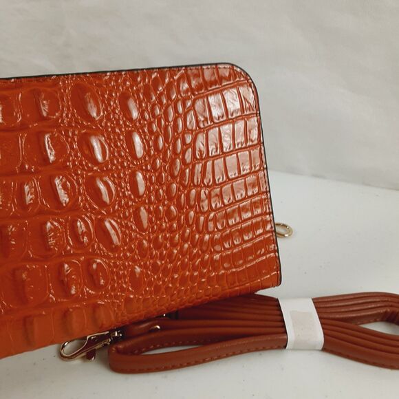 Melodie Cecile M.C. Orange Crossbody Wallet Croc Print Skin Leather Zip Around - Picture 13 of 16